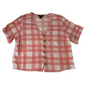 New Look Pink Gingham Plaid Button Front Crop Top Size 10